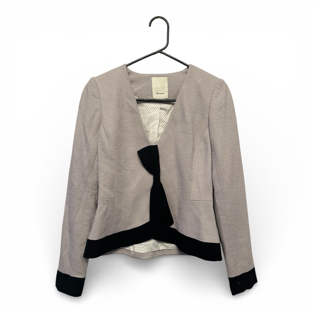 Elevenses Women's Gray Blazer with Black Trim & Bow Detail Size 2
